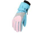 1 Pair Kids Ski Gloves Elastic Wrist Comfortable Wearing Stretch Children Warm Waterproof Outdoor Sports Gloves for Skiing Snowboarding Hiking Cycling - Cyan L