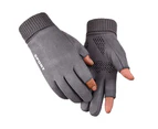 1 Pair Stylish Winter Outdoor Cycling Windproof Warm Faux Suede Unisex Gloves - Grey 2 Open Finger