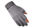 1 Pair Stylish Winter Outdoor Cycling Windproof Warm Faux Suede Unisex Gloves - Grey 2 Open Finger