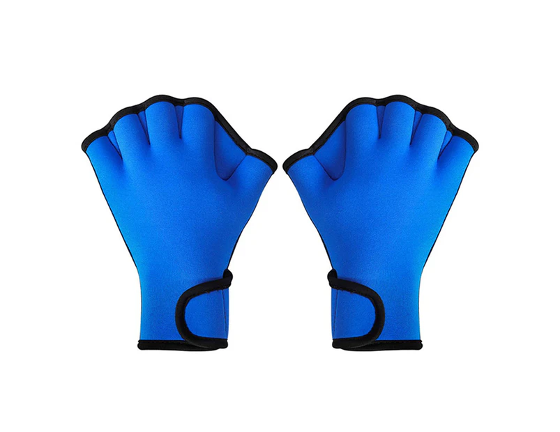 1 Pair Swimming Gloves Water Resistance Adjustable Wrist Strap Half Finger Aquatic Swimming Webbed Gloves for Water Sports - M Blue