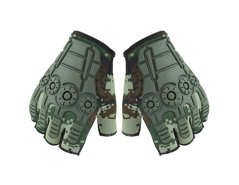 1 Pair Training Gloves Non-slip Adjustable Thickened Unisex Half Finger Tactical Gloves for Cycling - Green