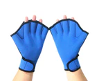 1 Pair Swimming Gloves Water Resistance Adjustable Wrist Strap Half Finger Aquatic Swimming Webbed Gloves for Water Sports - S Blue