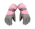 1 Pair Winter Gloves Windproof Wide Applicability Knitted Fabric Waterproof Anti-slip Kids Warm Gloves for Cycling - Pink M