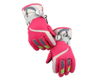 1 Pair Warm Gloves Waterproof Good Performance Knitted Fabric Practical Kids Winter Outdoor Gloves for Skiing - Rose Red