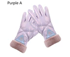 1 Pair Women Gloves Thickened Wind Resistant Touch Screen Autumn Winter Full Finger Cycling Gloves for Outdoor - Purple A