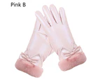 1 Pair Women Gloves Thickened Wind Resistant Touch Screen Autumn Winter Full Finger Cycling Gloves for Outdoor - Pink B