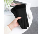 1 Pair Women Gloves Retro Wind Resistant Touch Screen Coral Fleece Autumn Winter Full Finger Gloves for Cycling - Black A