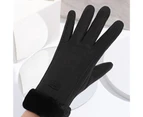1 Pair Women Gloves Retro Wind Resistant Touch Screen Coral Fleece Autumn Winter Full Finger Gloves for Cycling - Black A