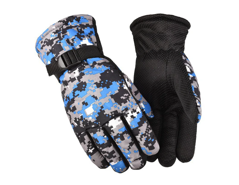 Cycling Gloves Waterproof Wear-resistant Thermal Camouflage Print Windproof Sport Gloves for Outdoor - Camouflage Blue