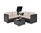 Costway 4PCS Outdoor Patio Rattan Furniture Set Cushioned Loveseat Storage Table