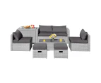 Costway 8pcs Outdoor Sofa Set All-weather Wicker Lounge Couch Patio Furniture w/Storage Box&Tempered Table Grey