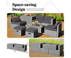 Costway 8pcs Outdoor Sofa Set All-weather Wicker Lounge Couch Patio Furniture w/Storage Box&Tempered Table Grey