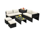 Costway 8pcs Outdoor Sofa Set All-weather Rattan Couch Patio Lounge Furniture Garden w/Storage Box&Tempered Table White