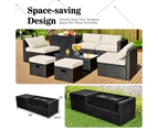 Costway 8pcs Outdoor Sofa Set All-weather Rattan Couch Patio Lounge Furniture Garden w/Storage Box&Tempered Table White