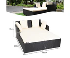 Costway Outdoor Patio Rattan Daybed Pillows Cushioned Sofa Furniture Beige