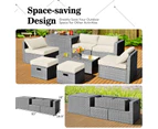 Costway 8pcs Outdoor Sofa Set All-weather Wicker Lounge Couch Patio Furniture w/Storage Box&Tempered Table White