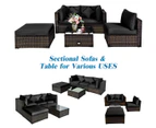 Costway 5PCS Patio Furniture Outdoor Rattan Sofa Lounge Set w/Cushions Glass Top Table Foot Pads Garden Backyard Black