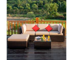 Costway 5PCS Patio Furniture Outdoor Rattan Sofa Lounge Set w/Cushions Glass Top Table Foot Pads Garden Backyard Beige