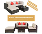 Costway 5PCS Patio Furniture Outdoor Rattan Sofa Lounge Set w/Cushions Glass Top Table Foot Pads Garden Backyard Beige