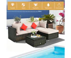 Costway 5PCS Patio Furniture Outdoor Rattan Sofa Lounge Set w/Cushions Glass Top Table Foot Pads Garden Backyard Beige