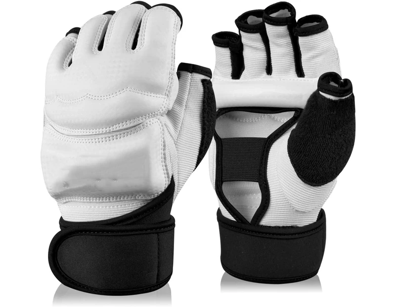 Punch Bag Boxing Martial Arts Mma Sparring Grappling Muay Thai Taekwondo Training Pu Leather Wrist Wraps Gloves-White-L.