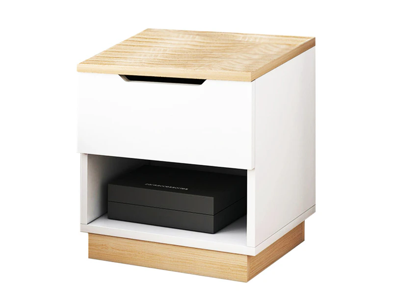 Foret Bedside Table Side Tables Drawers Nightstand Bedroom Storage Cabinet Wood White 1 Drawer 1 Open Shelf