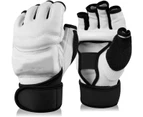 Punch Bag Boxing Martial Arts Mma Sparring Grappling Muay Thai Taekwondo Training Pu Leather Wrist Wraps Gloves-White-S