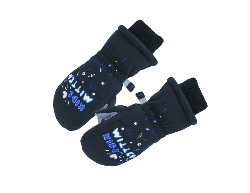 Kids Outdoor Waterproof Warm Mittens Boys Girls Windproof Non-slip Ski Gloves - Black 2XS