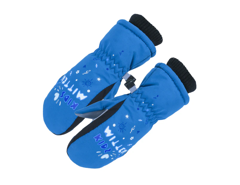 Kids Outdoor Waterproof Warm Mittens Boys Girls Windproof Non-slip Ski Gloves - Blue 2XS