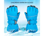 Kids Outdoor Five-fingers Solid Color Warm Riding Gloves Non-slip Ski Mittens - Black B
