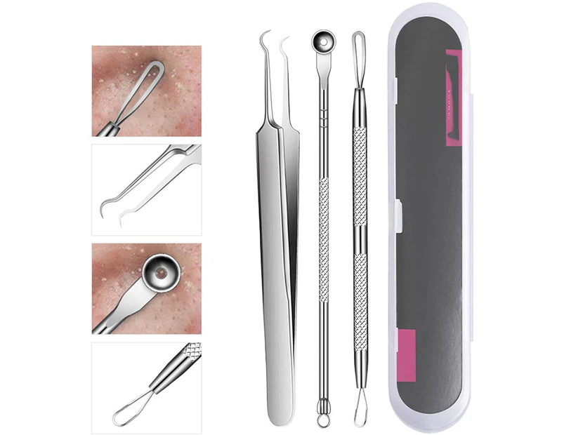 Acne Tools,Blackhead Acne Remover Tools 3 Pcs Professional Stainless Steel Tweezers Extractor Silver Tool Set