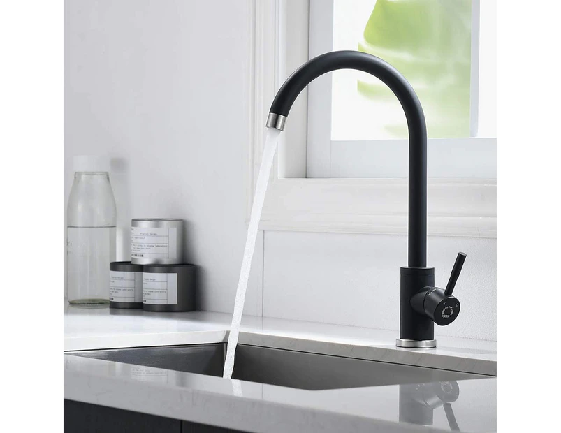Black Kitchen Faucet, Single Handle High Arc Sink Faucet, Swivel 360 Degree Stainless Steel Kitchen Sink Faucet for Kitchen Bar Sink, Matte Black