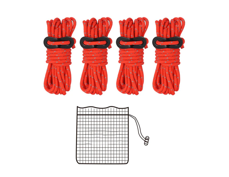 4Pcs/Set 3.5m High Density Strong Toughness Canopy Connecting Rope with Fixing Buckle Camping Tent Reflective Rope for Hiking - Red