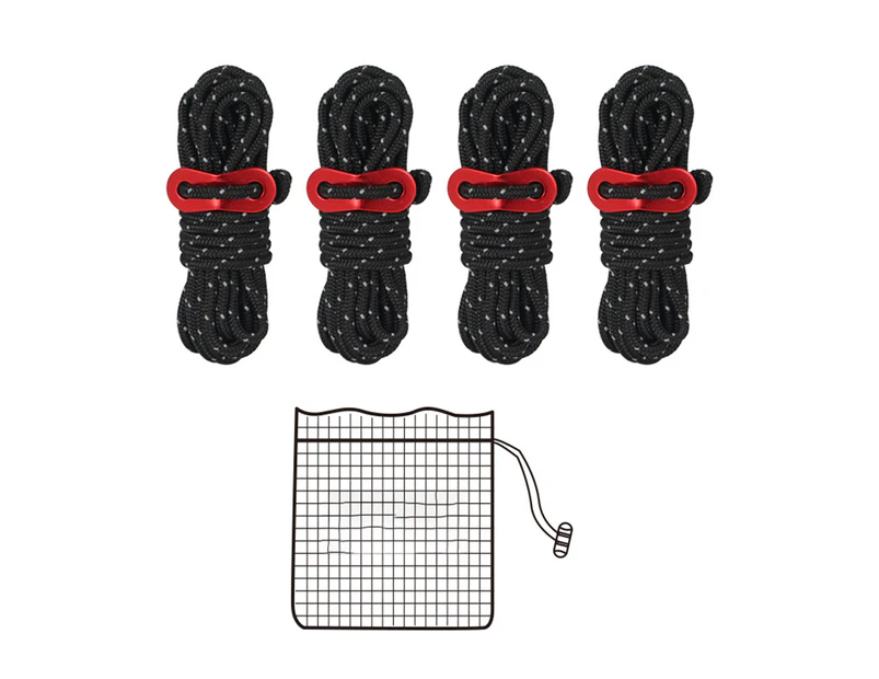 4Pcs/Set 3.5m High Density Strong Toughness Canopy Connecting Rope with Fixing Buckle Camping Tent Reflective Rope for Hiking - Black
