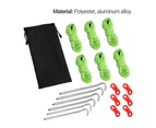 19Pcs/Set High Hardness Strong Toughness Camping Ropes Adjusters Set Easy Installation Outdoor Camping Tent Stakes Buckles Reflective Ropes Set for Hiking - Fluorescent Green