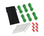 19Pcs/Set High Hardness Strong Toughness Camping Ropes Adjusters Set Easy Installation Outdoor Camping Tent Stakes Buckles Reflective Ropes Set for Hiking - Green