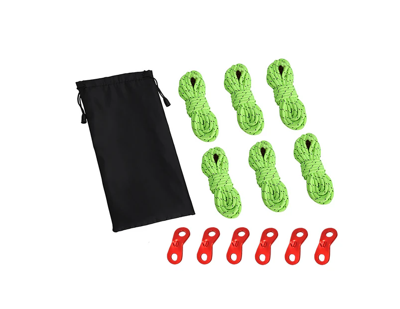 13Pcs/Set High Density Tear Resistant Tent Buckle Ropes Set Strong Toughness Outdoor Reflective Tent Cords Tensioner for Backpacking - Fluorescent Green
