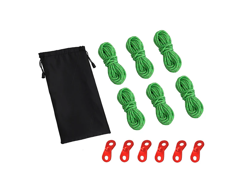 13Pcs/Set High Density Tear Resistant Tent Buckle Ropes Set Strong Toughness Outdoor Reflective Tent Cords Tensioner for Backpacking - Green