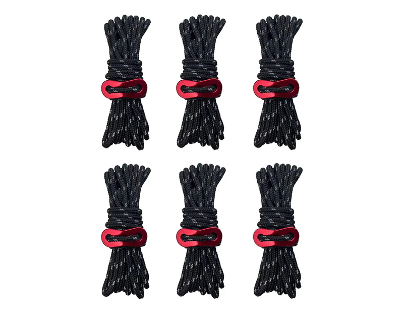 6PCS Heavy Duty Camping Rope - 3.5mm Outdoor Reflective Guy Lines with Tensioner camping tent canopy wind rope