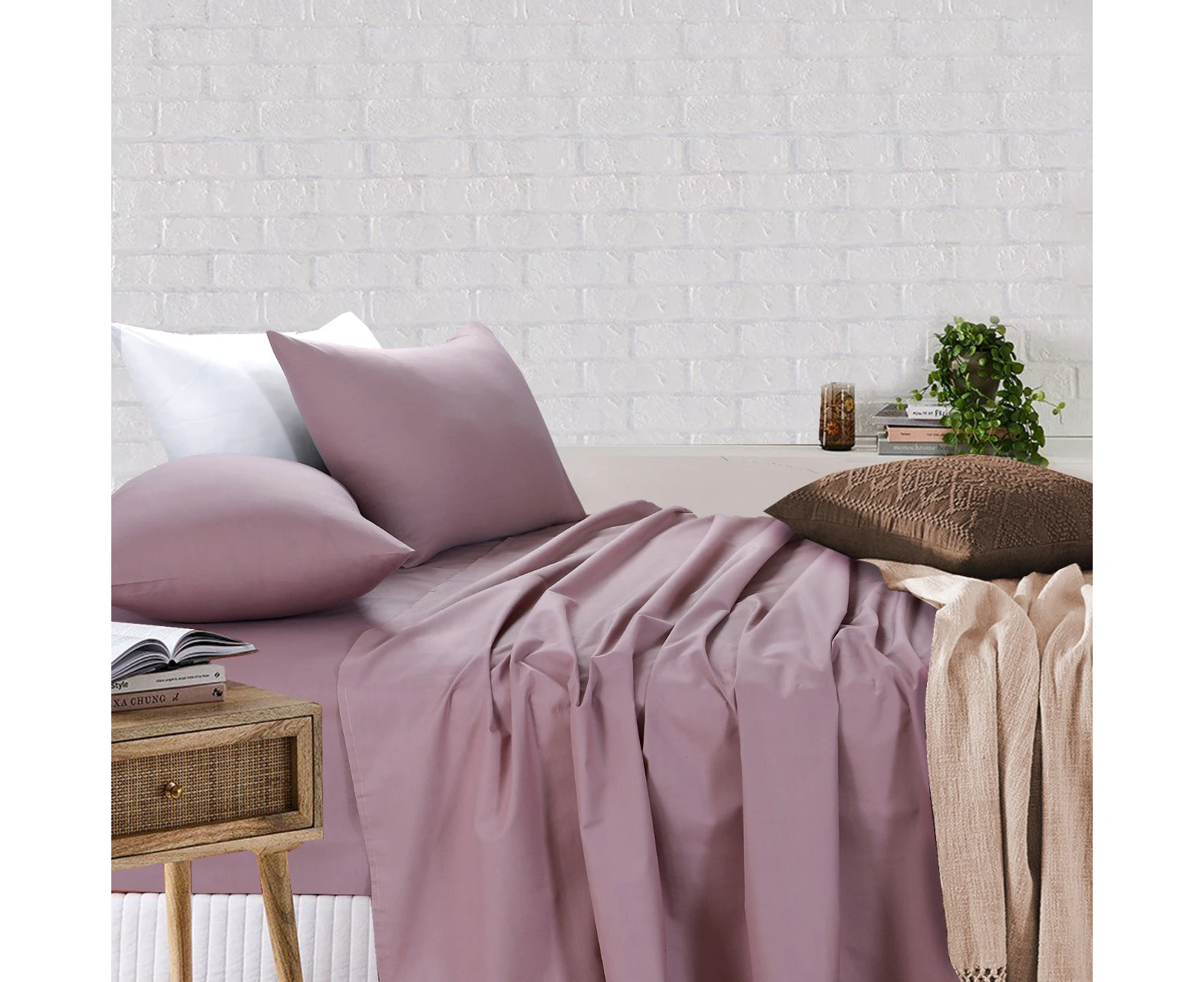 Amsons Royale Cotton Sheet Set Fitted Flat Sheet With Pillowcases Dusky Pink