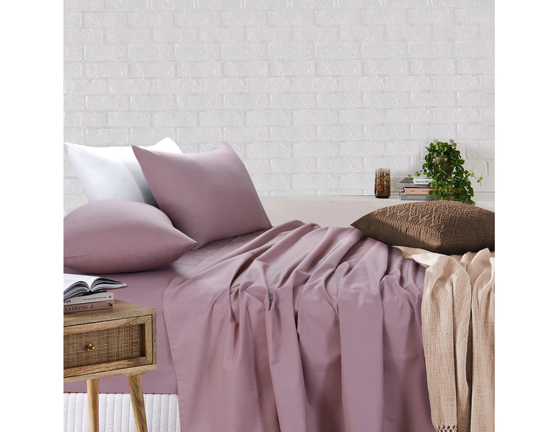 Amsons Royale Cotton Sheet Set Fitted Flat Sheet With Pillowcases Dusky Pink