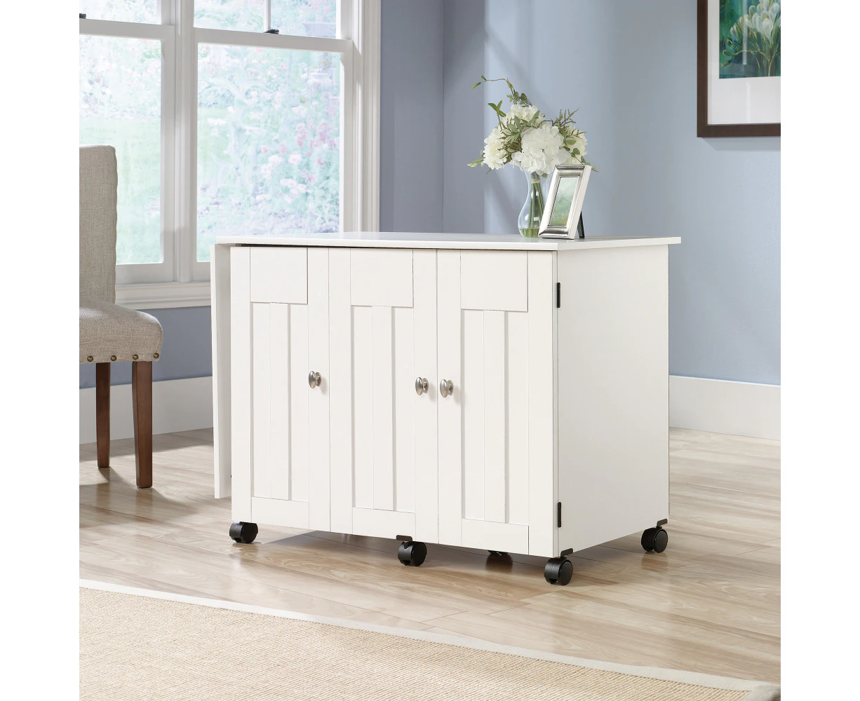 Sauder Sewing Table Craft Cart Foldable Storage White