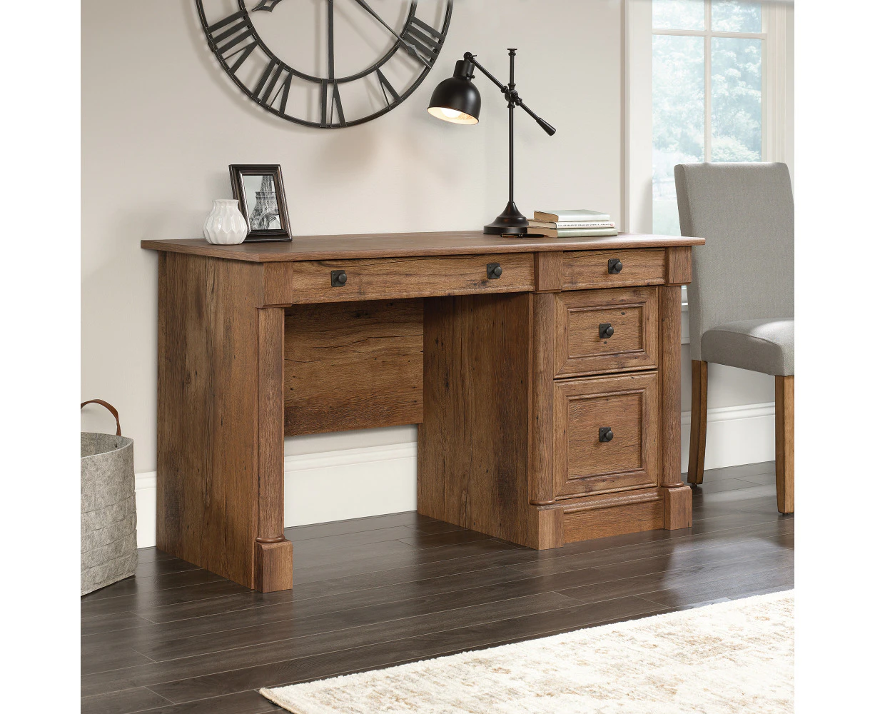 Sauder Palladia Desk Office Computer Table Storage Drawers Filing Oak woodgrain