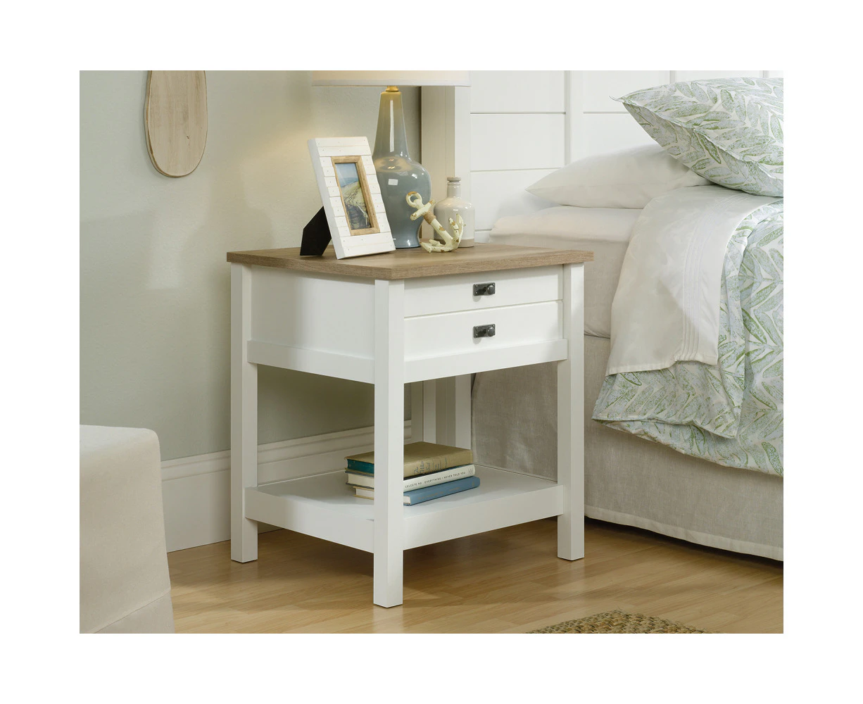 Sauder Cottage Road Bedside Table 2 Drawer Hamptons Side Table Nightstand White