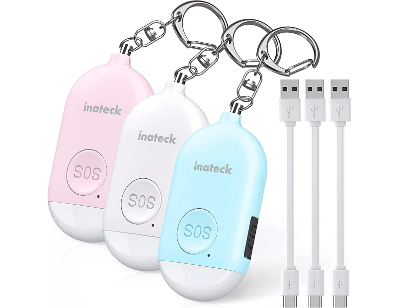 Personal Alarms For Women - 3 Pack Reusable Police Approved 130 DB LOUD Security Alarms Keychain with LED Light