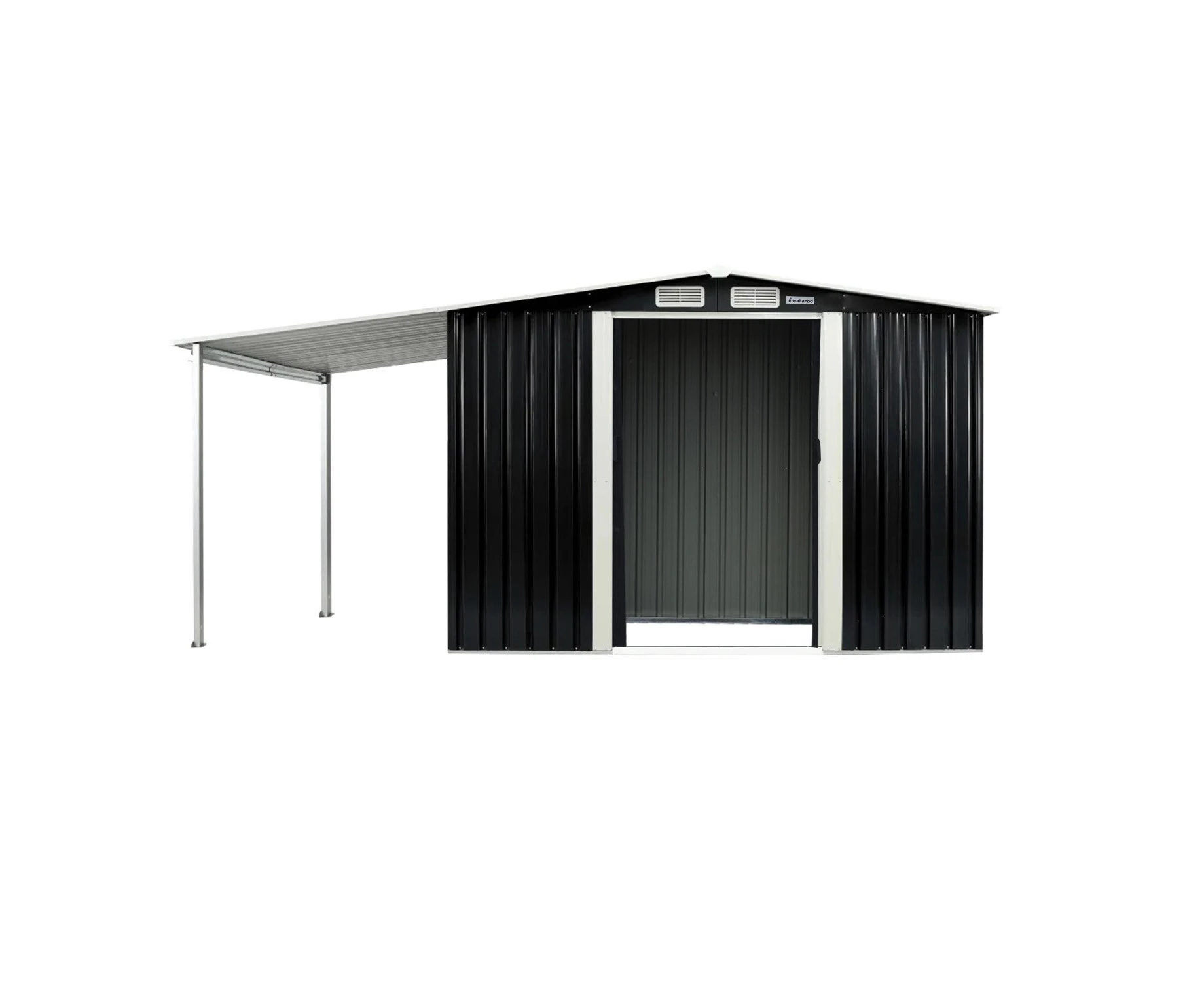 Wallaroo 6x8ft Zinc Steel Garden Shed with Open Storage - Black