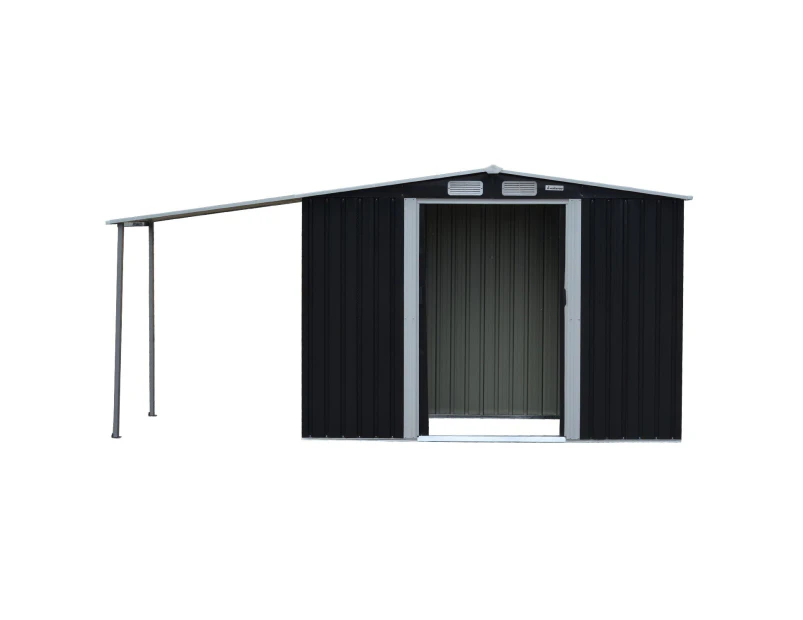 Wallaroo 4x8ft Zinc Steel Garden Shed with Open Storage - Black