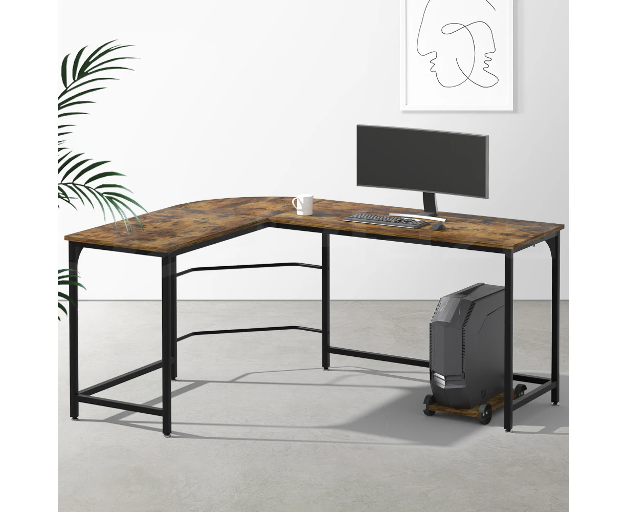 Artiss Computer Desk L-Shape CPU Stand Brown 147CM