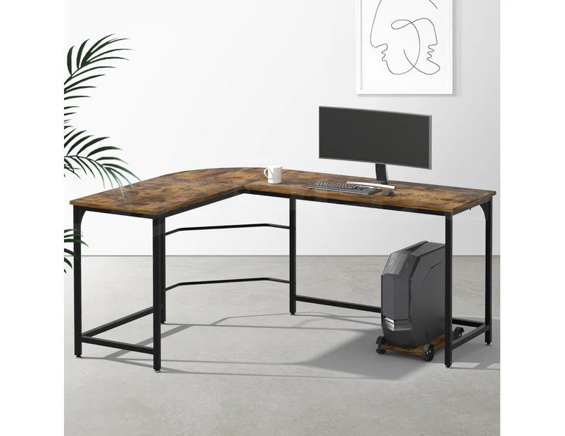 Artiss Computer Desk L-Shape CPU Stand Brown 147CM