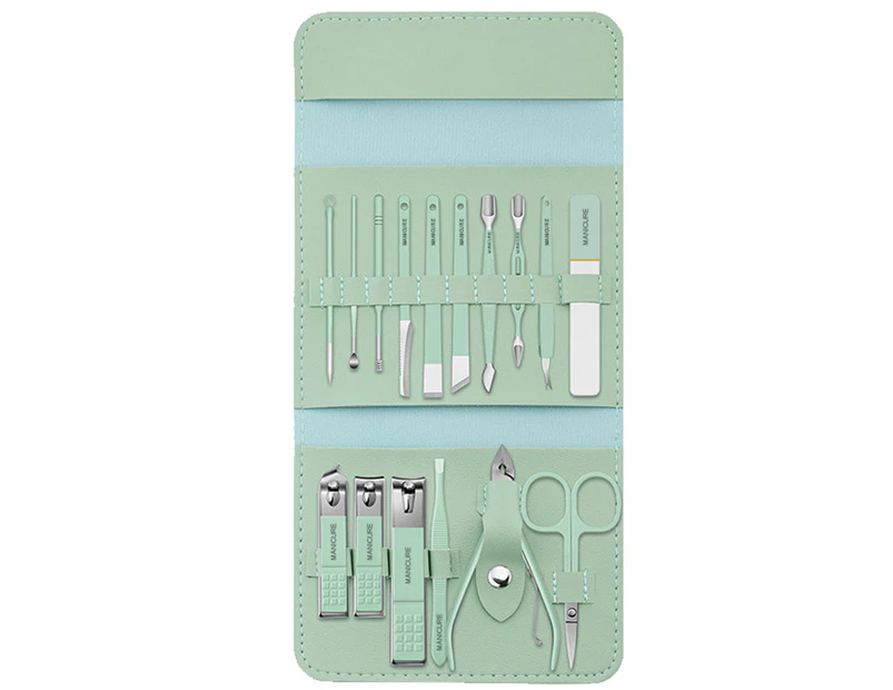 Manicure Set Professional Nail Clipper Pedicure Grooming Nail Care with Green Leather Travel Case